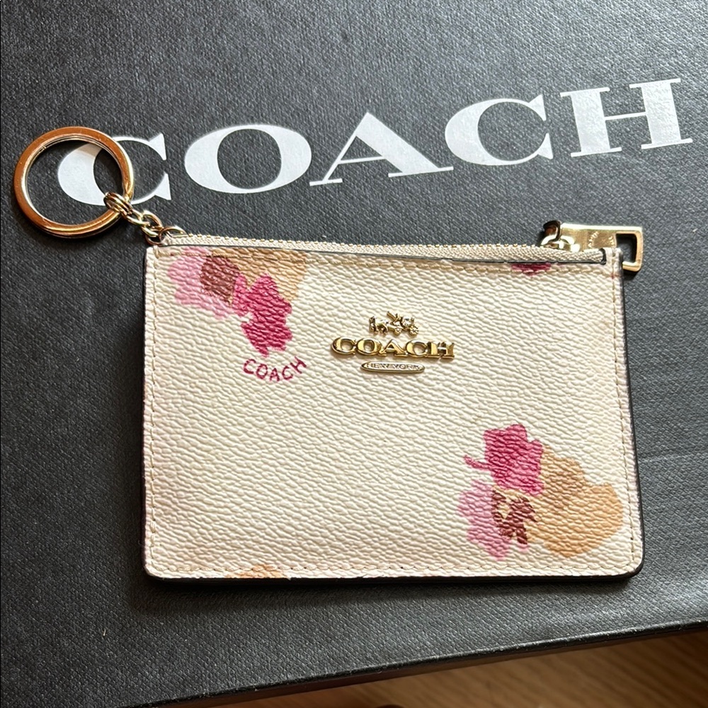 Coach Pink and Cream Floral Keychain Pouch
